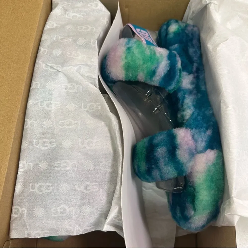 New Ugg Oh Yeah Marble Slide Slipper Sandals Aquatic Blue